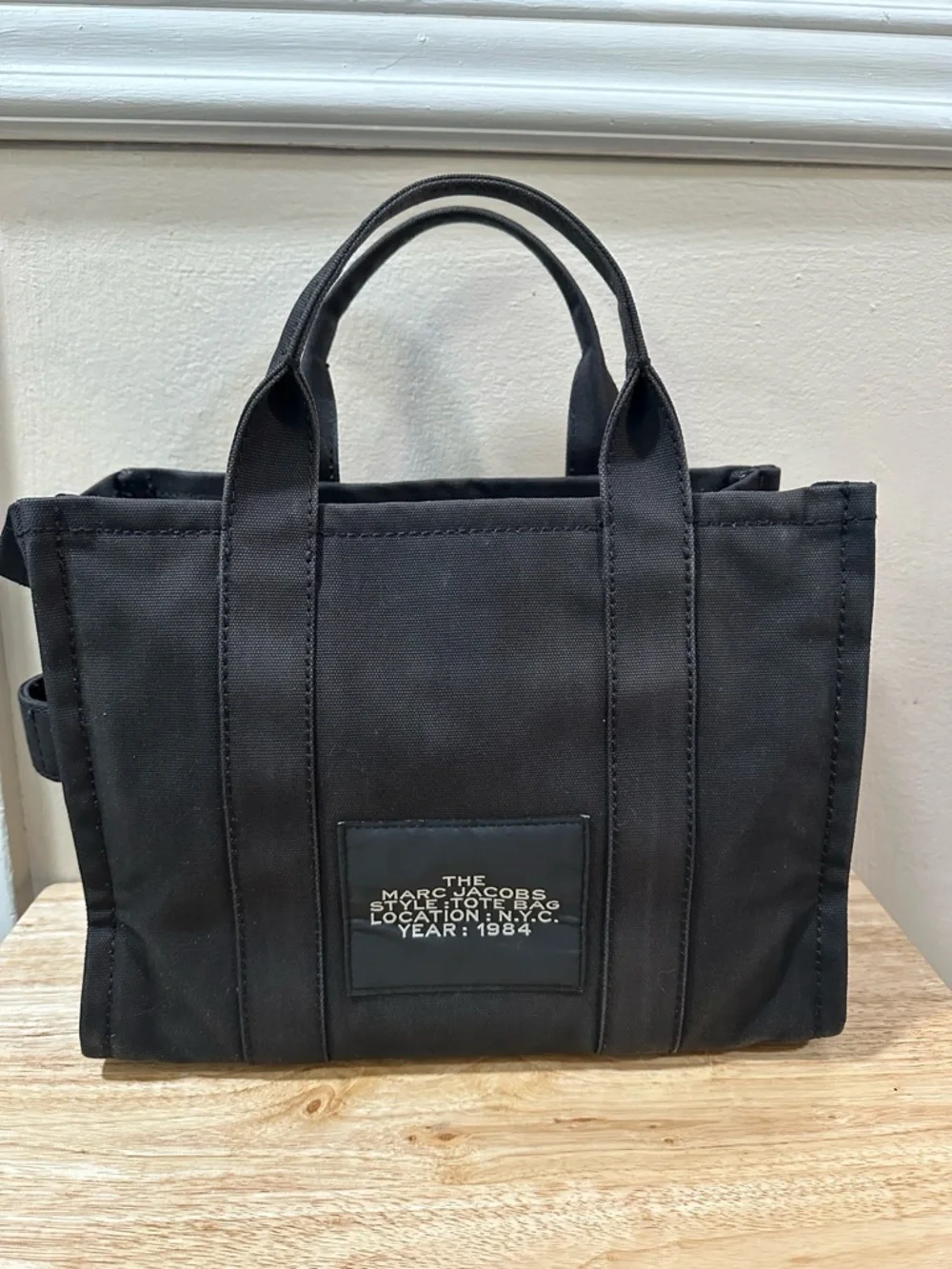 Marc Jacobs Black Medium Canvas 'The Tote Bag' Tote with White Logo